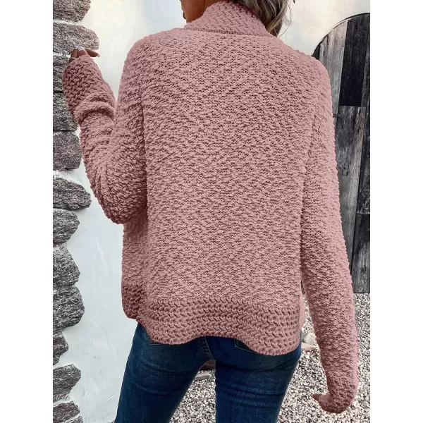 imagePRETTYGARDEN Open Front Fall Sweaters for Women 2023 Popcorn Long Sleeve Cardigan Knit Oversized Sherpa Sweater CoatPink