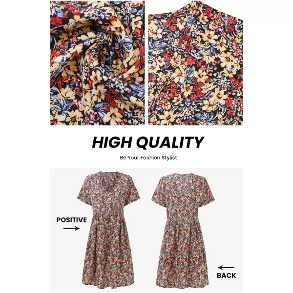 imagePRETTYGARDEN Summer Dress for Women 2023 Short Sleeve V Neck Ruffle Floral Swing ALine Short DressesOrange