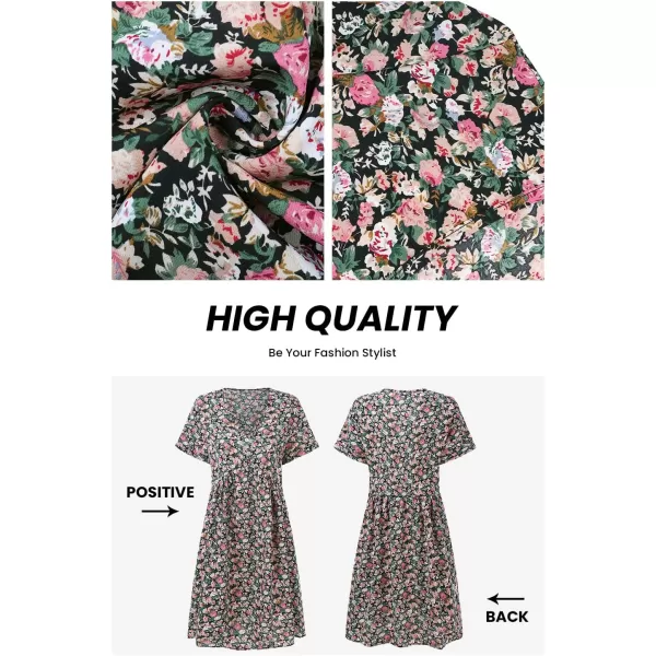 imagePRETTYGARDEN Summer Dress for Women 2023 Short Sleeve V Neck Ruffle Floral Swing ALine Short DressesRose Red