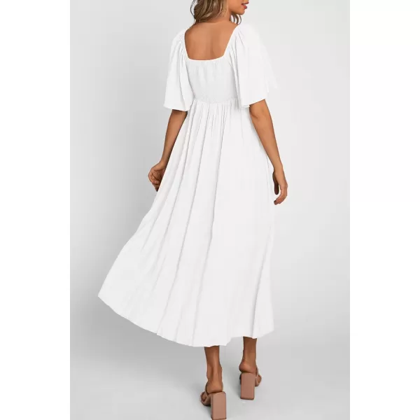imagePRETTYGARDEN Summer Dress for Women 2024 Casual Short Sleeve Bow Tie V Neck Ruffle Midi Flowy DressesWhite