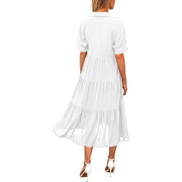 imagePRETTYGARDEN Summer Dress for Women Short Sleeve Button Up Ruffle A Line Flowy Maxi DressesSolid White