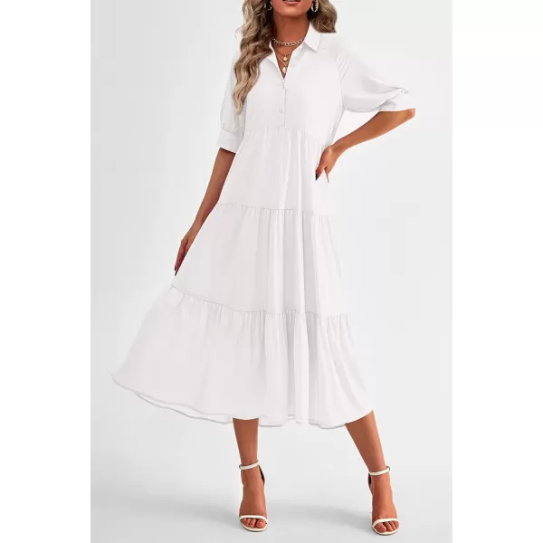 imagePRETTYGARDEN Summer Dress for Women Short Sleeve Button Up Ruffle A Line Flowy Maxi DressesSolid White