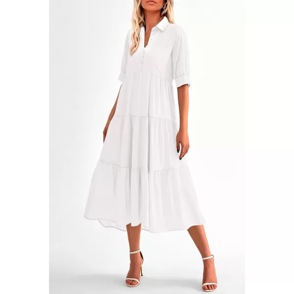 imagePRETTYGARDEN Summer Dress for Women Short Sleeve Button Up Ruffle A Line Flowy Maxi DressesSolid White