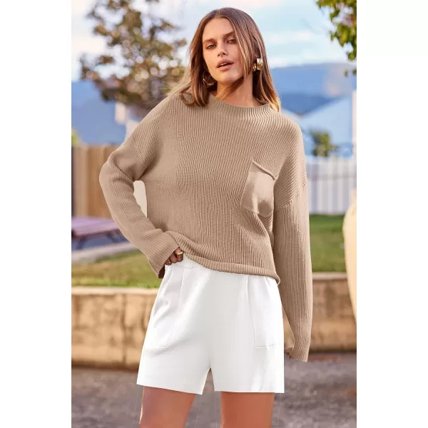 imagePRETTYGARDEN Women 2 Piece Knit Sweater Outfit Long Sleeve Pullover Top Wide Leg Shorts Loungewear Sweatsuits SetKhaki Beige White
