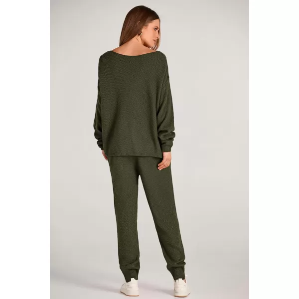imagePRETTYGARDEN Women 2 Piece Outfits Long Sleeve Pullover Tops And Long Pants Tracksuit Sweater SetsArmy Green