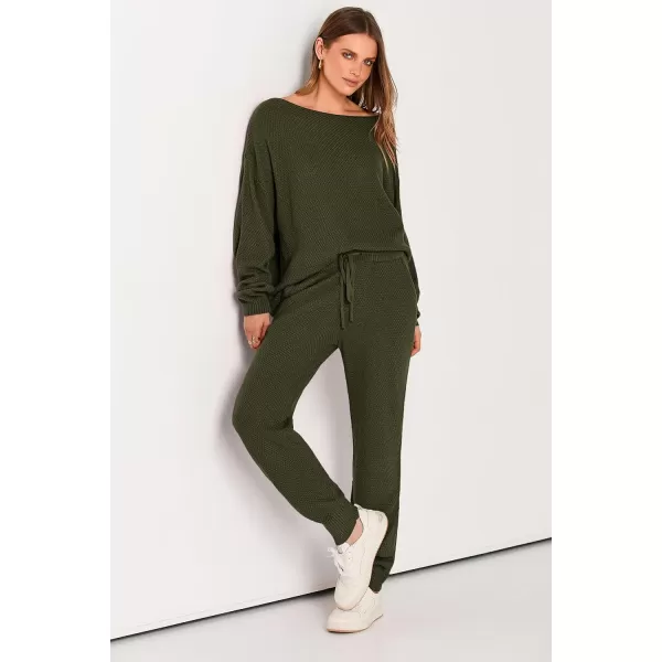imagePRETTYGARDEN Women 2 Piece Outfits Long Sleeve Pullover Tops And Long Pants Tracksuit Sweater SetsArmy Green