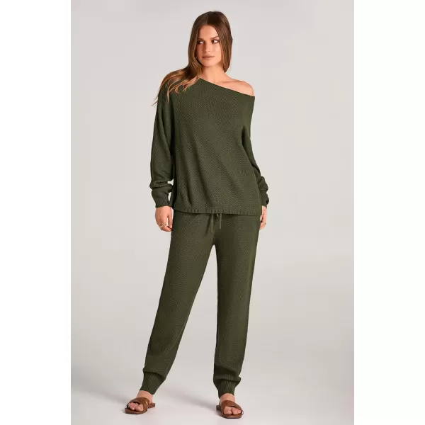 imagePRETTYGARDEN Women 2 Piece Outfits Long Sleeve Pullover Tops And Long Pants Tracksuit Sweater SetsArmy Green