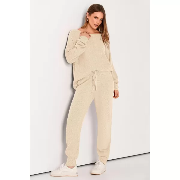 imagePRETTYGARDEN Women 2 Piece Outfits Long Sleeve Pullover Tops And Long Pants Tracksuit Sweater SetsBeige