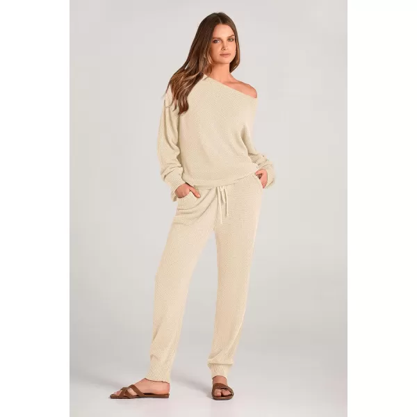 imagePRETTYGARDEN Women 2 Piece Outfits Long Sleeve Pullover Tops And Long Pants Tracksuit Sweater SetsBeige