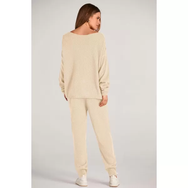 imagePRETTYGARDEN Women 2 Piece Outfits Long Sleeve Pullover Tops And Long Pants Tracksuit Sweater SetsBeige