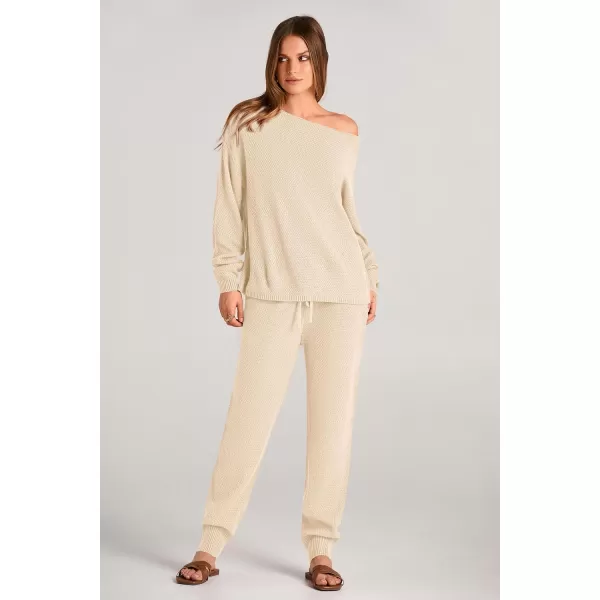 imagePRETTYGARDEN Women 2 Piece Outfits Long Sleeve Pullover Tops And Long Pants Tracksuit Sweater SetsBeige