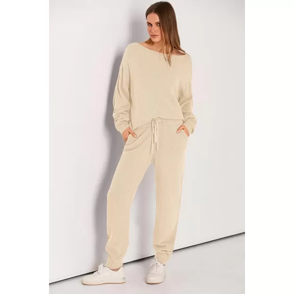 imagePRETTYGARDEN Women 2 Piece Outfits Long Sleeve Pullover Tops And Long Pants Tracksuit Sweater SetsBeige