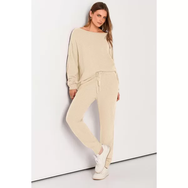 imagePRETTYGARDEN Women 2 Piece Outfits Long Sleeve Pullover Tops And Long Pants Tracksuit Sweater SetsBeige