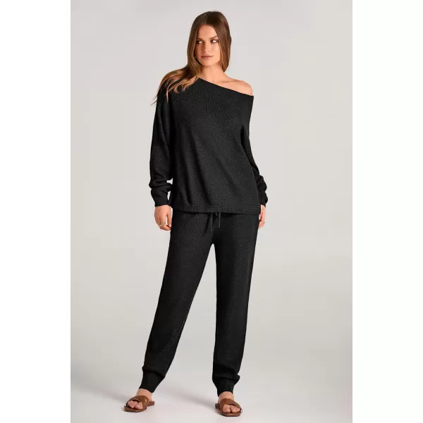 imagePRETTYGARDEN Women 2 Piece Outfits Long Sleeve Pullover Tops And Long Pants Tracksuit Sweater SetsBlack