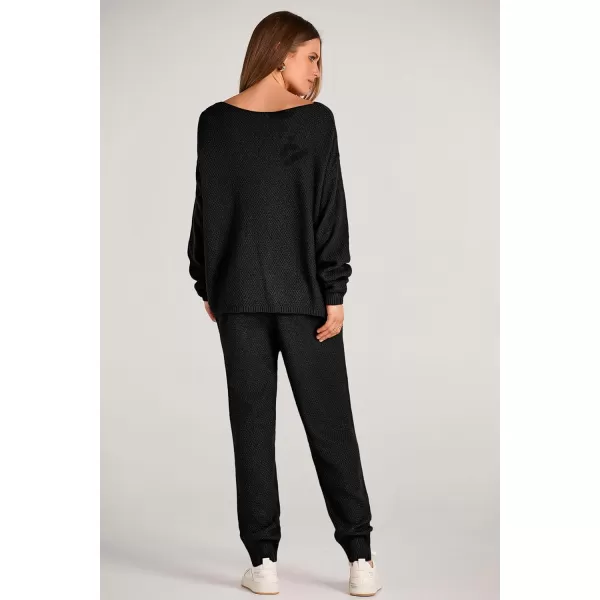 imagePRETTYGARDEN Women 2 Piece Outfits Long Sleeve Pullover Tops And Long Pants Tracksuit Sweater SetsBlack