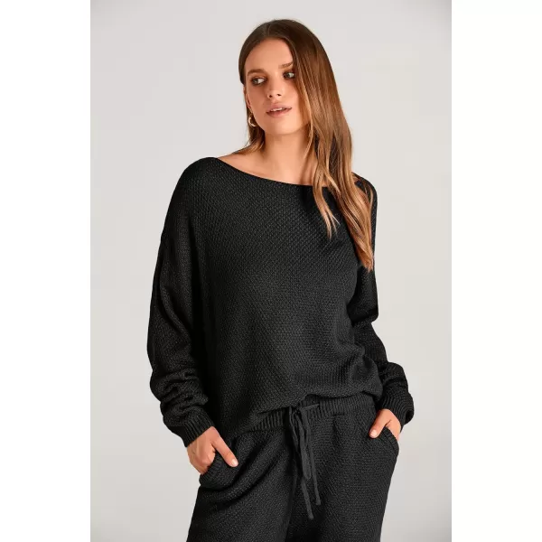 imagePRETTYGARDEN Women 2 Piece Outfits Long Sleeve Pullover Tops And Long Pants Tracksuit Sweater SetsBlack