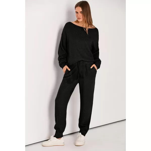 imagePRETTYGARDEN Women 2 Piece Outfits Long Sleeve Pullover Tops And Long Pants Tracksuit Sweater SetsBlack