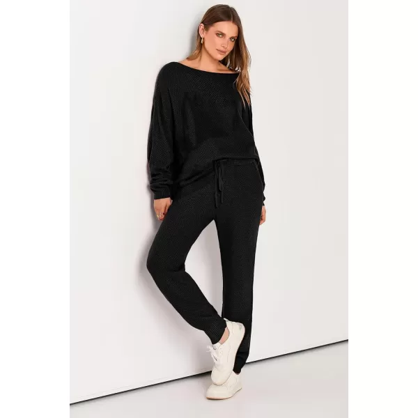 imagePRETTYGARDEN Women 2 Piece Outfits Long Sleeve Pullover Tops And Long Pants Tracksuit Sweater SetsBlack