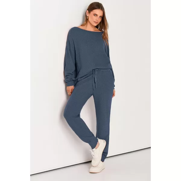 imagePRETTYGARDEN Women 2 Piece Outfits Long Sleeve Pullover Tops And Long Pants Tracksuit Sweater SetsBlue