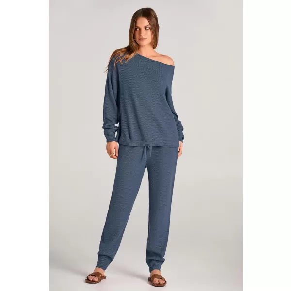 imagePRETTYGARDEN Women 2 Piece Outfits Long Sleeve Pullover Tops And Long Pants Tracksuit Sweater SetsBlue