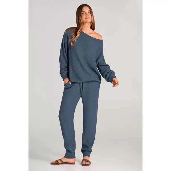 imagePRETTYGARDEN Women 2 Piece Outfits Long Sleeve Pullover Tops And Long Pants Tracksuit Sweater SetsBlue