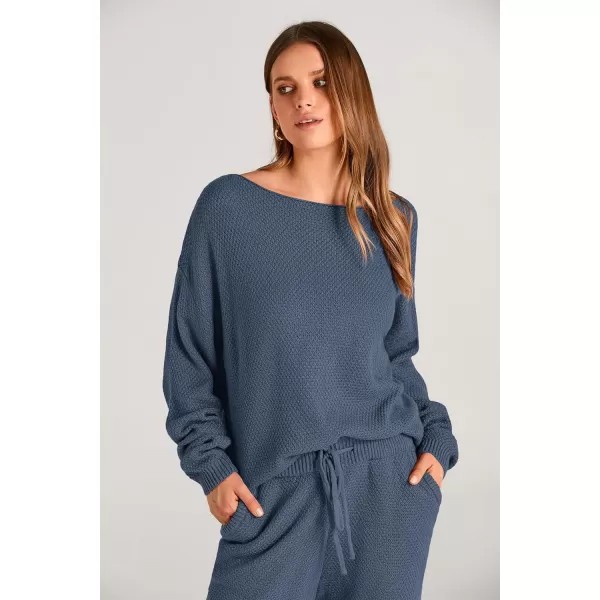 imagePRETTYGARDEN Women 2 Piece Outfits Long Sleeve Pullover Tops And Long Pants Tracksuit Sweater SetsBlue