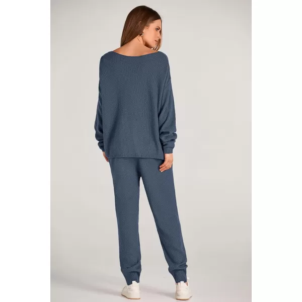 imagePRETTYGARDEN Women 2 Piece Outfits Long Sleeve Pullover Tops And Long Pants Tracksuit Sweater SetsBlue
