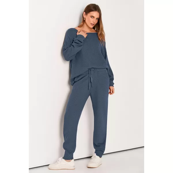 imagePRETTYGARDEN Women 2 Piece Outfits Long Sleeve Pullover Tops And Long Pants Tracksuit Sweater SetsBlue