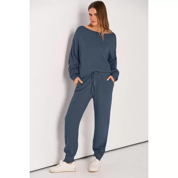 imagePRETTYGARDEN Women 2 Piece Outfits Long Sleeve Pullover Tops And Long Pants Tracksuit Sweater SetsBlue