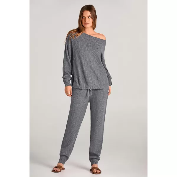 imagePRETTYGARDEN Women 2 Piece Outfits Long Sleeve Pullover Tops And Long Pants Tracksuit Sweater SetsGrey