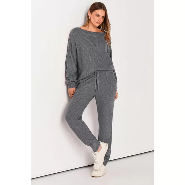 imagePRETTYGARDEN Women 2 Piece Outfits Long Sleeve Pullover Tops And Long Pants Tracksuit Sweater SetsGrey