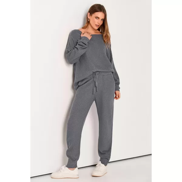 imagePRETTYGARDEN Women 2 Piece Outfits Long Sleeve Pullover Tops And Long Pants Tracksuit Sweater SetsGrey