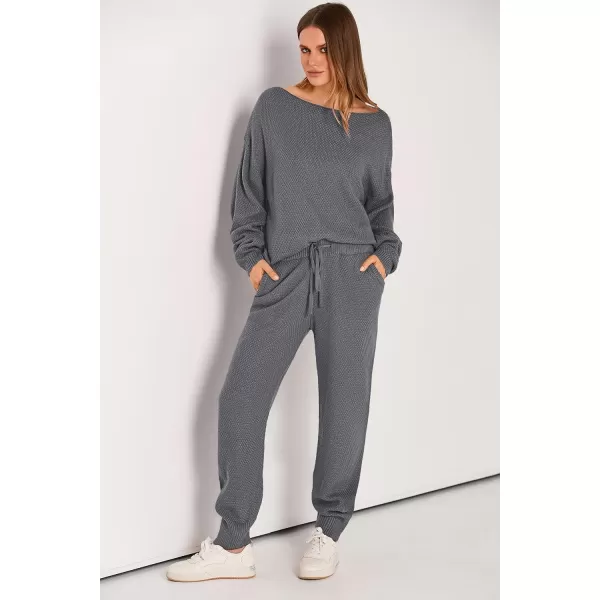 imagePRETTYGARDEN Women 2 Piece Outfits Long Sleeve Pullover Tops And Long Pants Tracksuit Sweater SetsGrey