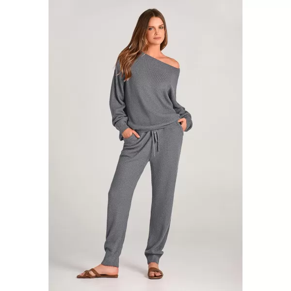 imagePRETTYGARDEN Women 2 Piece Outfits Long Sleeve Pullover Tops And Long Pants Tracksuit Sweater SetsGrey