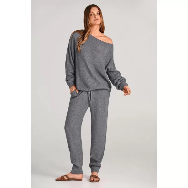 imagePRETTYGARDEN Women 2 Piece Outfits Long Sleeve Pullover Tops And Long Pants Tracksuit Sweater SetsGrey