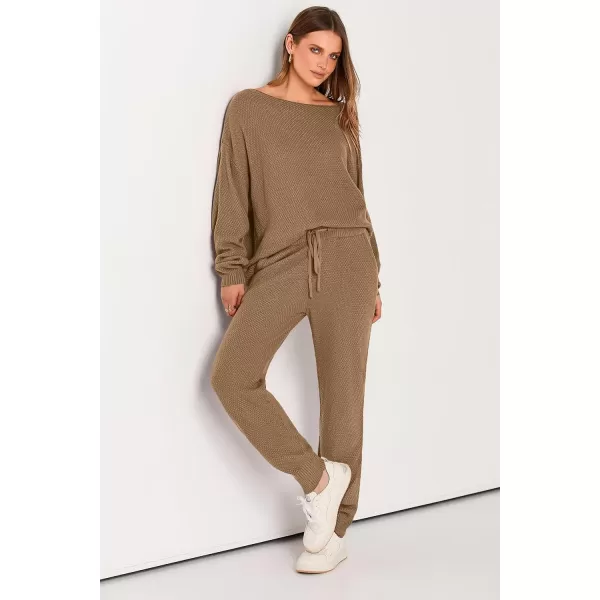 imagePRETTYGARDEN Women 2 Piece Outfits Long Sleeve Pullover Tops And Long Pants Tracksuit Sweater SetsKhaki
