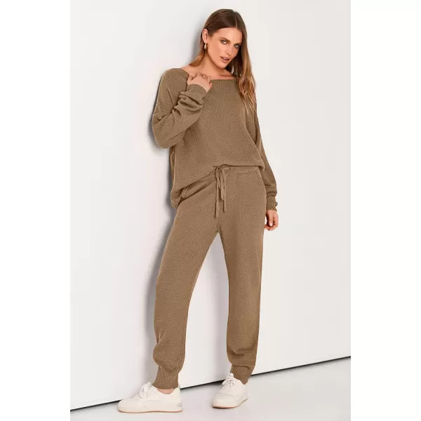 imagePRETTYGARDEN Women 2 Piece Outfits Long Sleeve Pullover Tops And Long Pants Tracksuit Sweater SetsKhaki