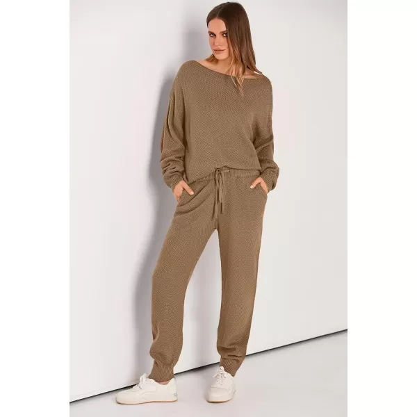 imagePRETTYGARDEN Women 2 Piece Outfits Long Sleeve Pullover Tops And Long Pants Tracksuit Sweater SetsKhaki