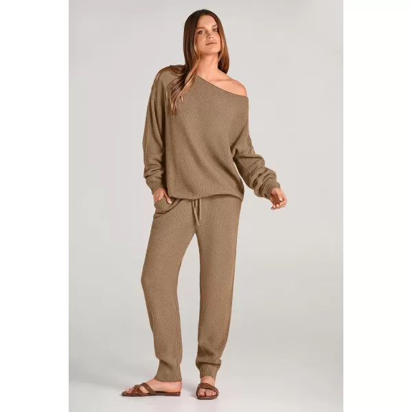 imagePRETTYGARDEN Women 2 Piece Outfits Long Sleeve Pullover Tops And Long Pants Tracksuit Sweater SetsKhaki