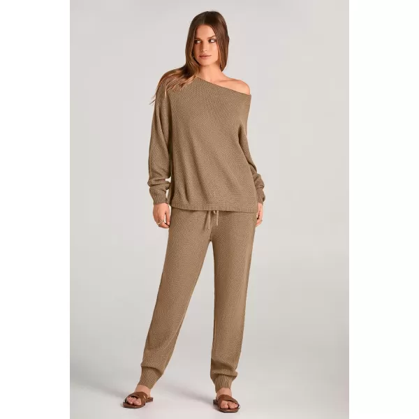 imagePRETTYGARDEN Women 2 Piece Outfits Long Sleeve Pullover Tops And Long Pants Tracksuit Sweater SetsKhaki