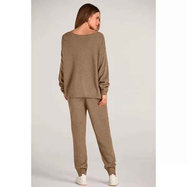 imagePRETTYGARDEN Women 2 Piece Outfits Long Sleeve Pullover Tops And Long Pants Tracksuit Sweater SetsKhaki