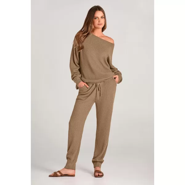imagePRETTYGARDEN Women 2 Piece Outfits Long Sleeve Pullover Tops And Long Pants Tracksuit Sweater SetsKhaki