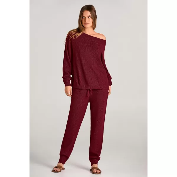 imagePRETTYGARDEN Women 2 Piece Outfits Long Sleeve Pullover Tops And Long Pants Tracksuit Sweater SetsWine Red