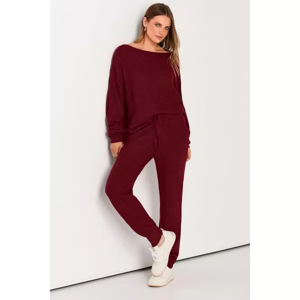 imagePRETTYGARDEN Women 2 Piece Outfits Long Sleeve Pullover Tops And Long Pants Tracksuit Sweater SetsWine Red
