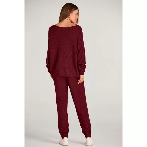 imagePRETTYGARDEN Women 2 Piece Outfits Long Sleeve Pullover Tops And Long Pants Tracksuit Sweater SetsWine Red