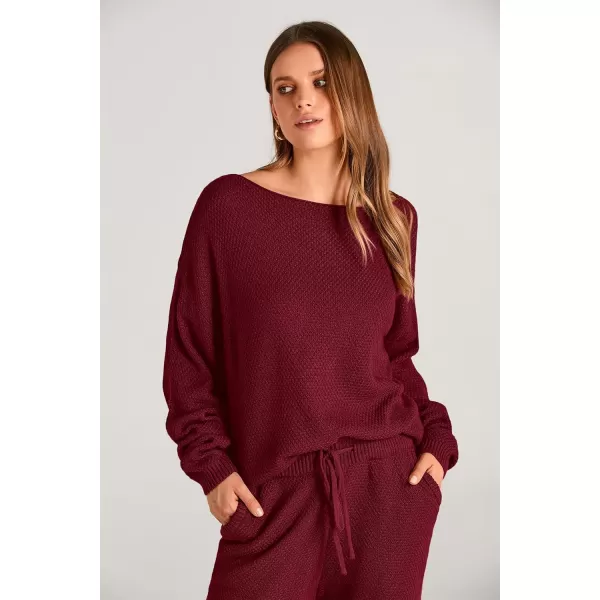 imagePRETTYGARDEN Women 2 Piece Outfits Long Sleeve Pullover Tops And Long Pants Tracksuit Sweater SetsWine Red