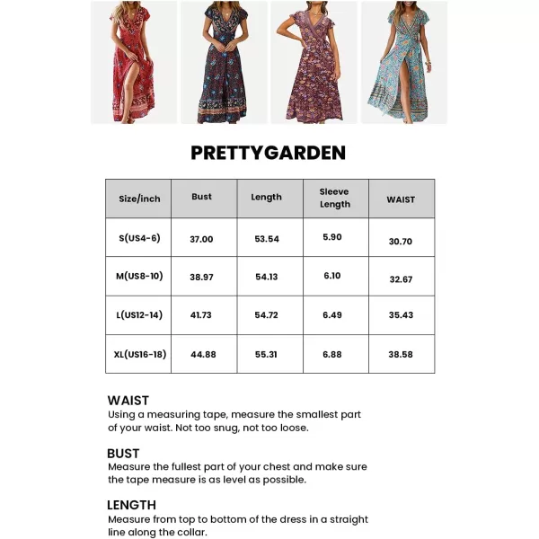 imagePRETTYGARDEN Women Boho Summer Side Split Deep V Neck Short Sleeves Maxi Dress with BeltDark Green