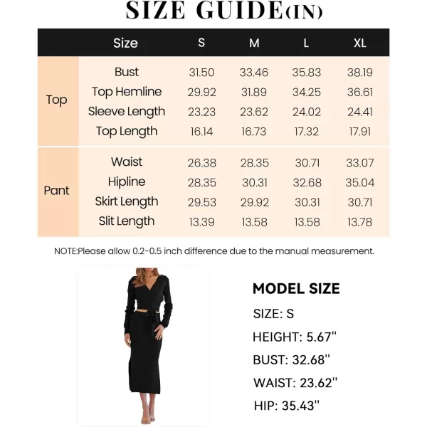 imagePRETTYGARDEN Women Fall 2 Piece Outfits Sweater Long Sleeve Wrap V Neck Belted Backless Top Bodycon Slit Midi Skirt SetSolid Black