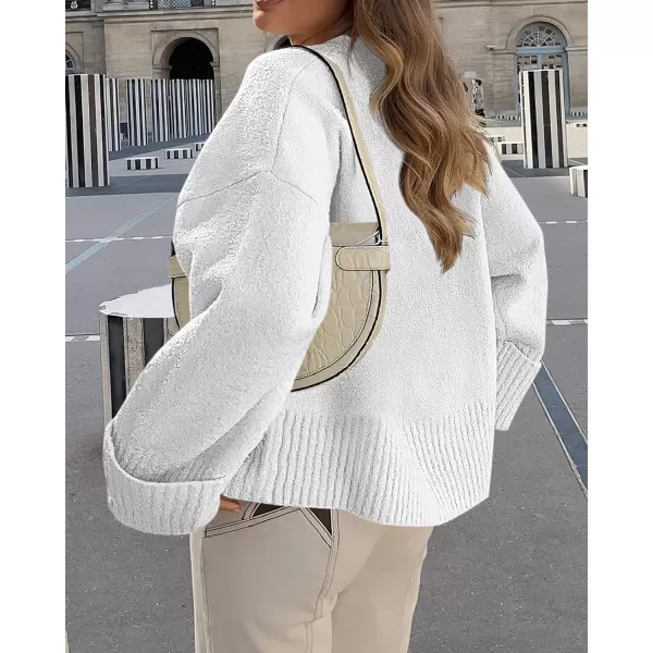 imagePRETTYGARDEN Women Fall Oversized Sweaters Casual Crewneck Pullover Long Sleeve Fuzzy Chunky Knit Tops BlouseBeige White