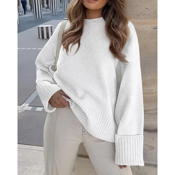 imagePRETTYGARDEN Women Fall Oversized Sweaters Casual Crewneck Pullover Long Sleeve Fuzzy Chunky Knit Tops BlouseBeige White